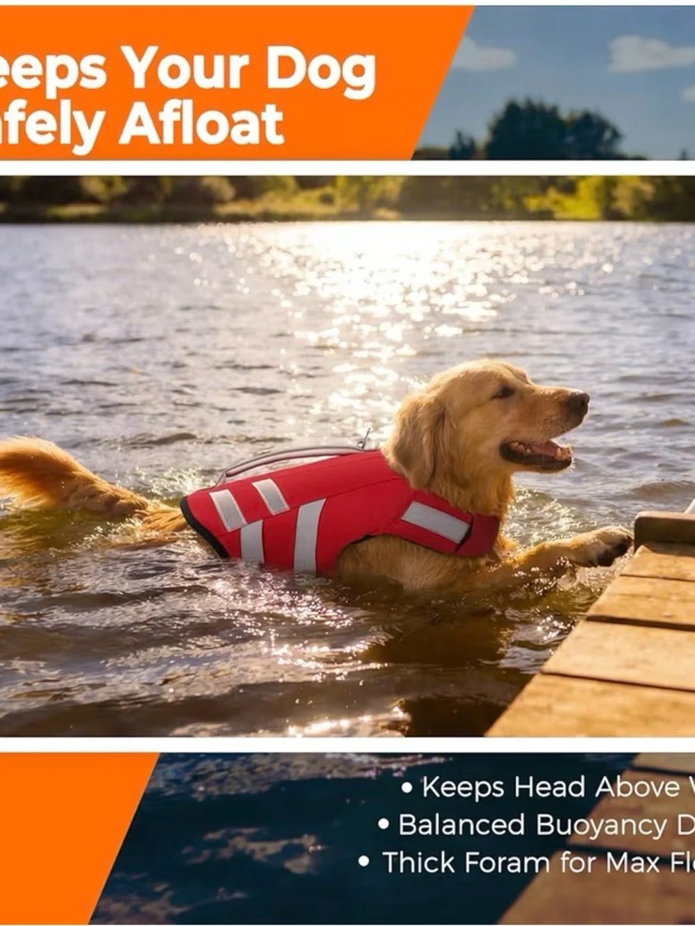 Red Reflective Dog Life Jacket with Secure Grab Handle